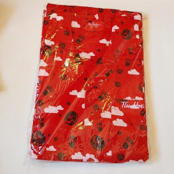 FUN Tim Hortons PJs Pajama Set Red Flannel Sleep Shirt and Pants Large/XL - Picture 1 of 5